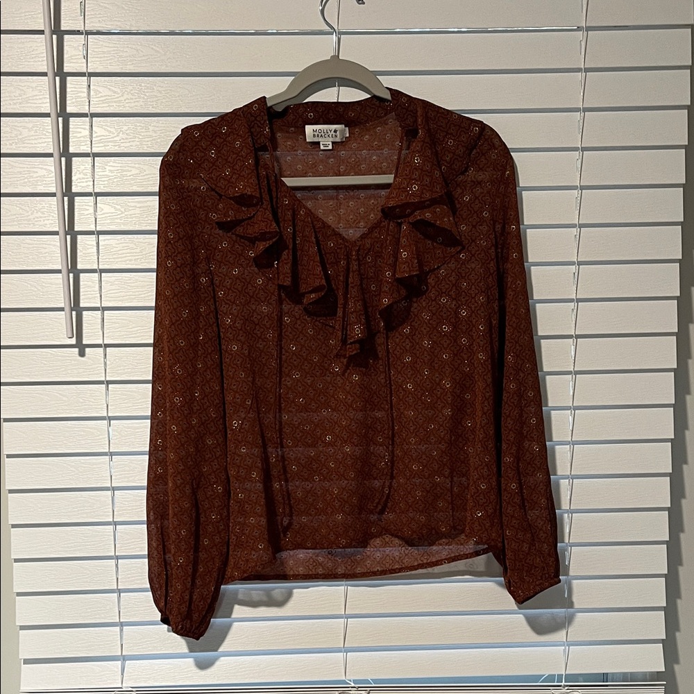 Molly Bracken Rust Ruffle Blouse